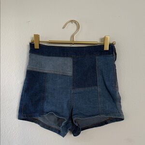 Free People Blue Patchwork Jean Shorts